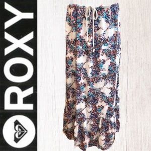 “Roxy” petite floral print drawstring waist maxi skirt- M